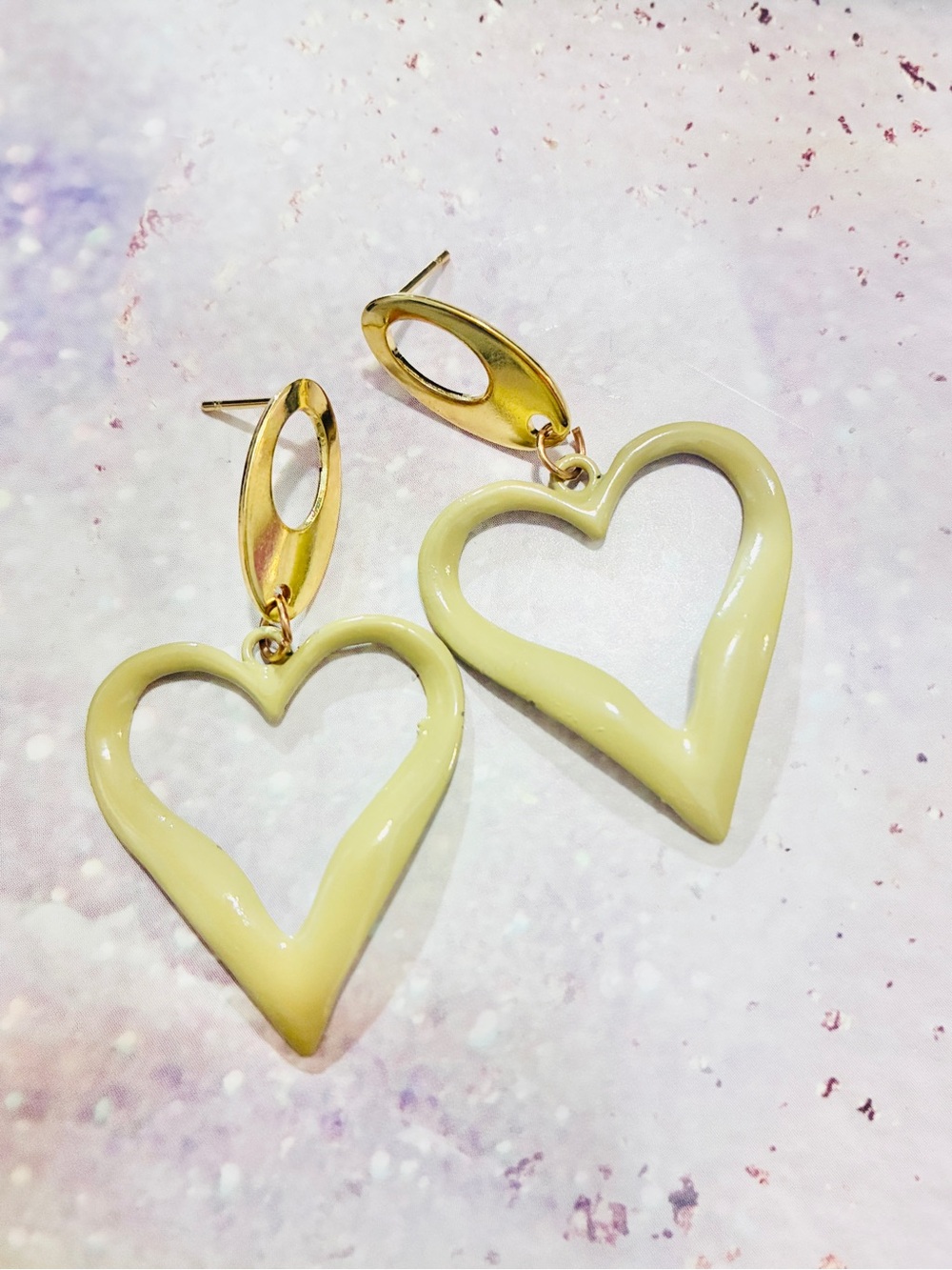 Enamel heart earrings, mid century modern style